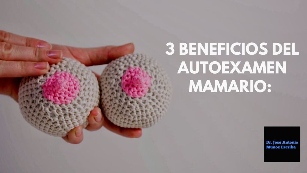 Imagen de unas mamas tejidas de color blanco y rosado siendo sostenidas por una mano y palpadas con la otra mano. Representa el autoexamen mamario